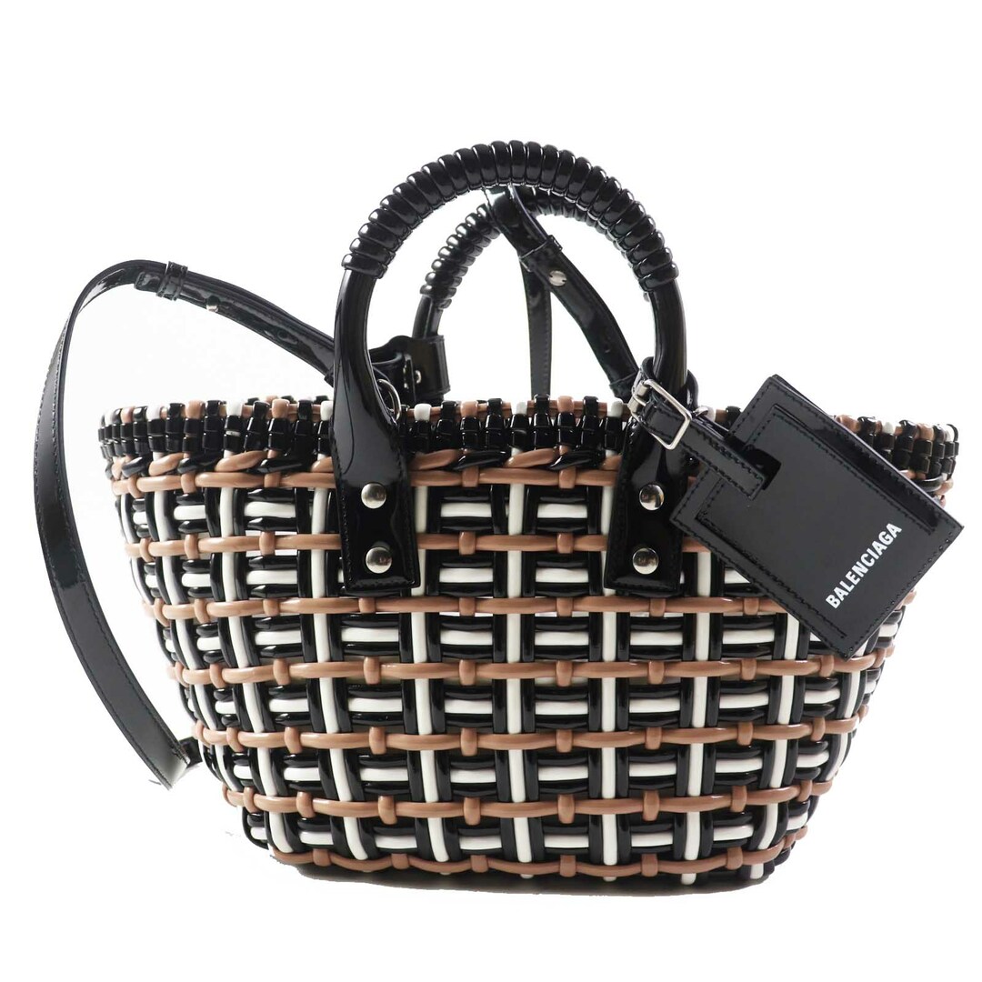 BALENCIAGA - 未使用品◎BALENCIAGA バレンシアガ 671342 ビストロ XS ショルダー付き 2WAY バスケットバッグ カゴバッグ ブラック ホワイト ベージュ 保存袋付き イタリア製 レディース