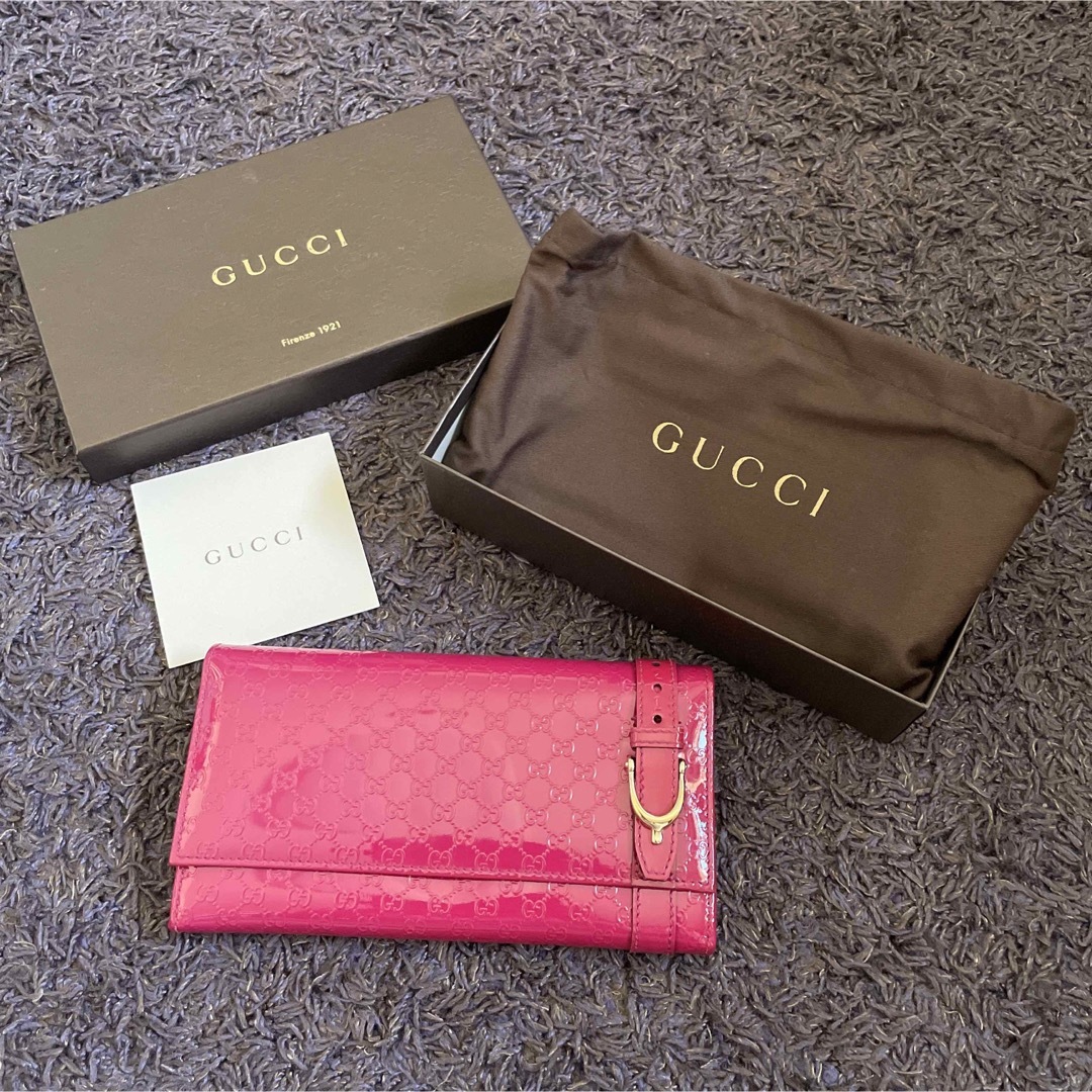 GUCCI エナメル マイクログッチシマ 長財布 ピンク GUCCI エナメル マイクログッチシマ 長財布 ピンク