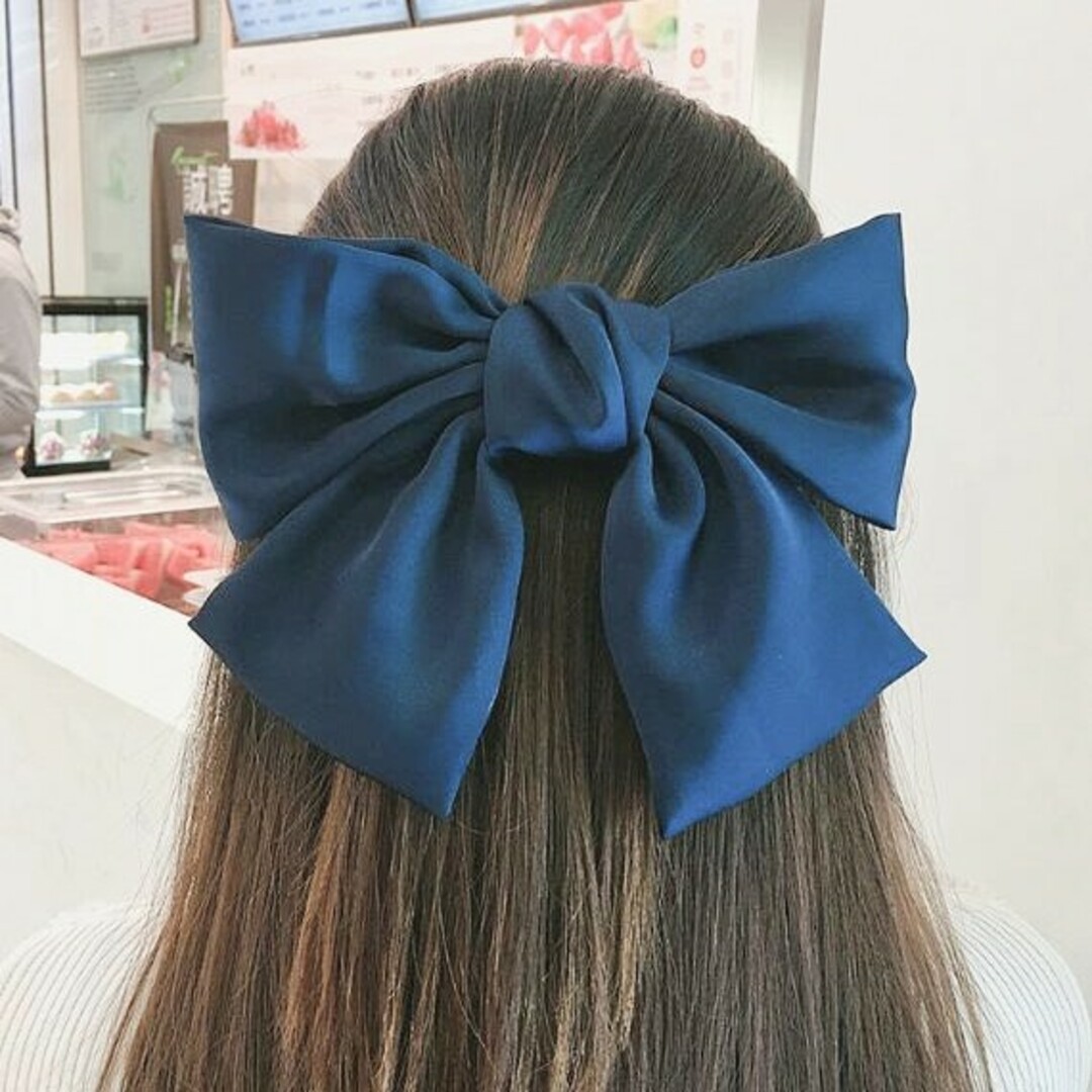 大きい】ビッグ リボン バレッタ ヘアゴム ネイビー【髪飾り 大きい】ビッグ リボン バレッタ ヘアゴム ネイビー【髪飾り