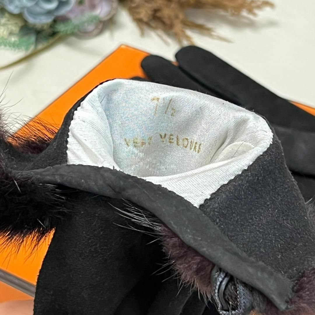 HERMES エルメス ベロア ミンクファー ブラック 手袋 ウィンター HERMES エルメス ベロア ミンクファー ブラック 手袋 ウィンター