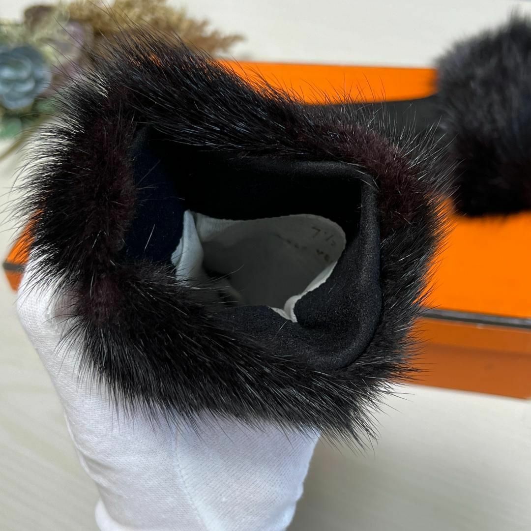 HERMES エルメス ベロア ミンクファー ブラック 手袋 ウィンター HERMES エルメス ベロア ミンクファー ブラック 手袋 ウィンター