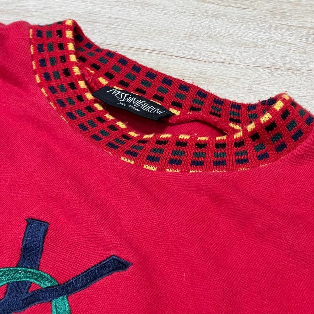 イヴサンローラン レッド トレーナー Mサイズ 綿 YSL ロゴ刺繍 イヴサンローラン レッド トレーナー Mサイズ 綿 YSL ロゴ刺繍
