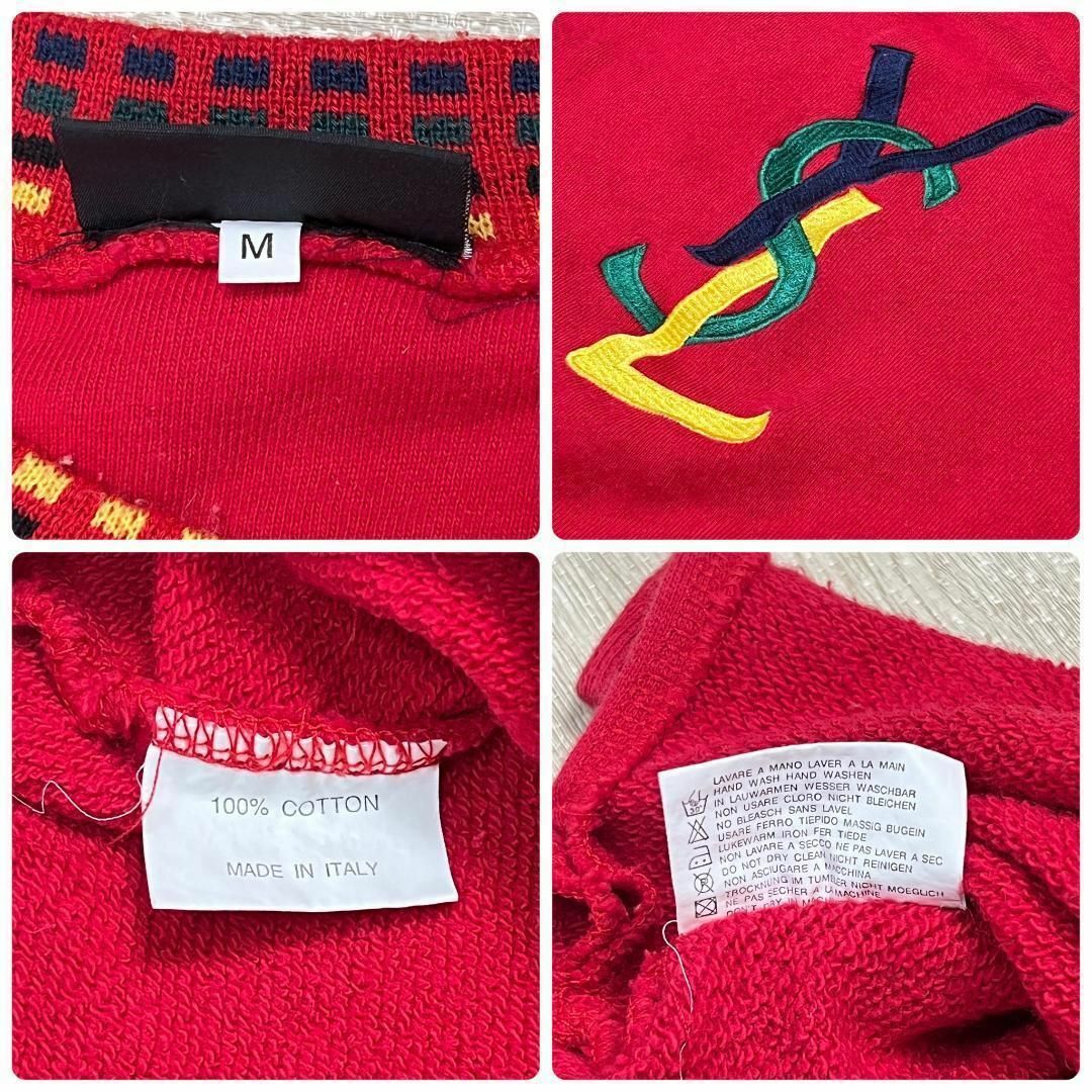 イヴサンローラン レッド トレーナー Mサイズ 綿 YSL ロゴ刺繍 イヴサンローラン レッド トレーナー Mサイズ 綿 YSL ロゴ刺繍