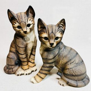 HK Demain ドマン フィギュリン 陶器製 置物 キジトラ 猫 2体 HK Demain ドマン フィギュリン 陶器製 置物 キジトラ 猫 2体