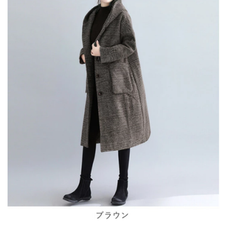 レディースコート 裏地付き フード付き チェック 千鳥格子  4L 新品(ロングコート)