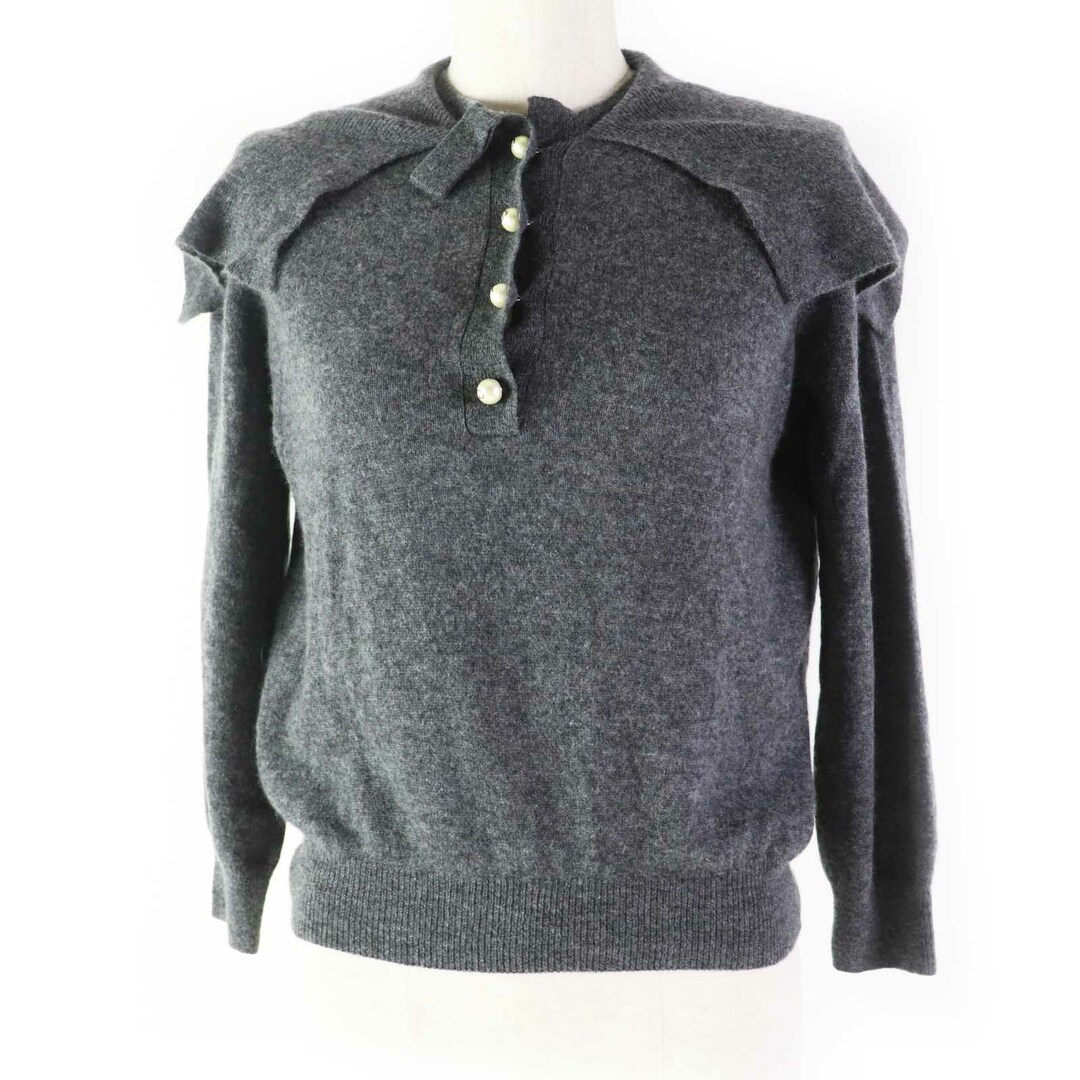 Christian Dior - 美品◎Christian Dior クリスチャンディオール 23AW 354S48AM053 カシミヤ100％ CDロゴFパールボタン BIGカラー 長袖ニット チャコールグレー 42 イタリア製 正規品 レディース