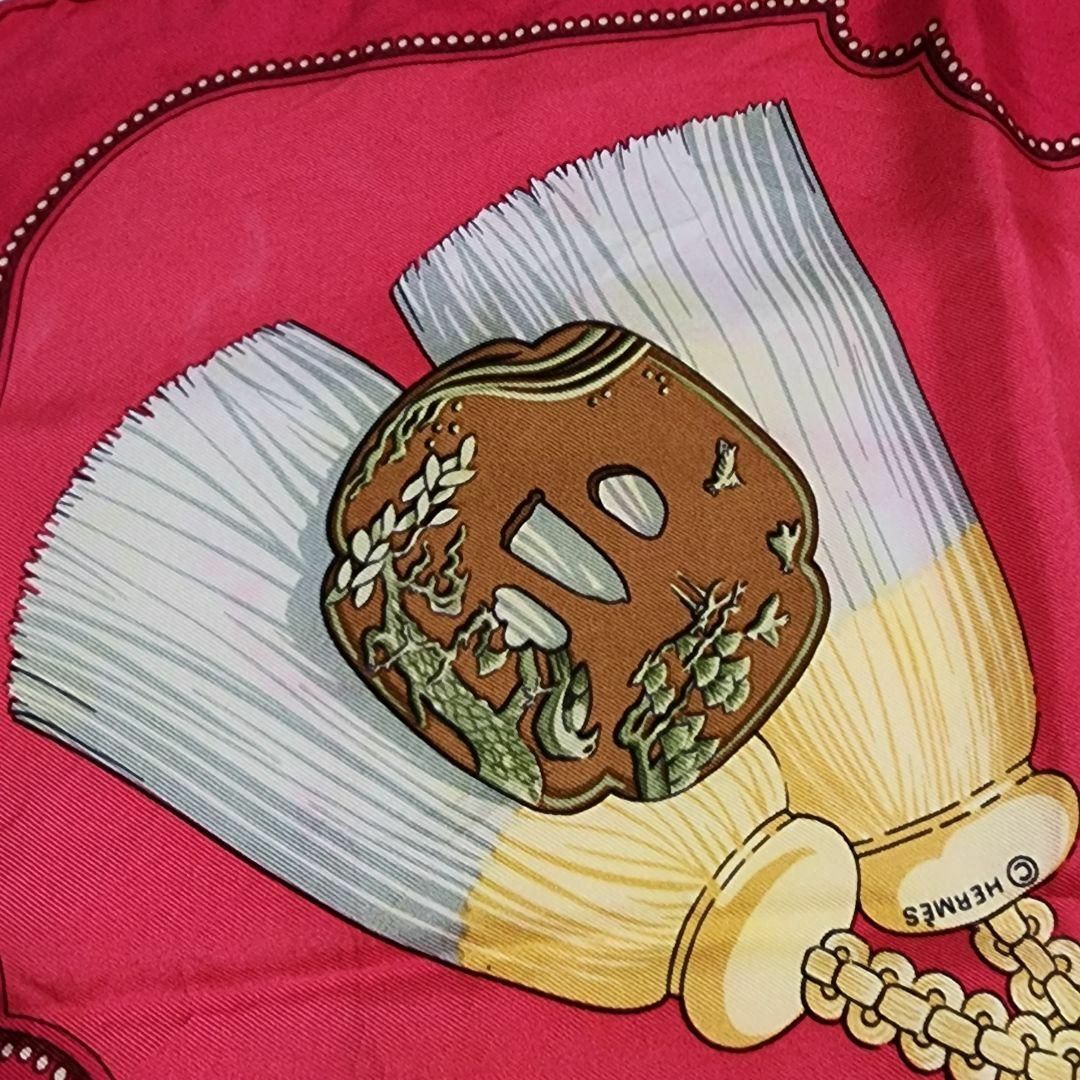☆HERMES☆ スカーフ カレ90 TSUBAS 日本刀 鍔 和柄 ピンク ☆HERMES☆ スカーフ カレ90 TSUBAS 日本刀 鍔 和柄 ピンク