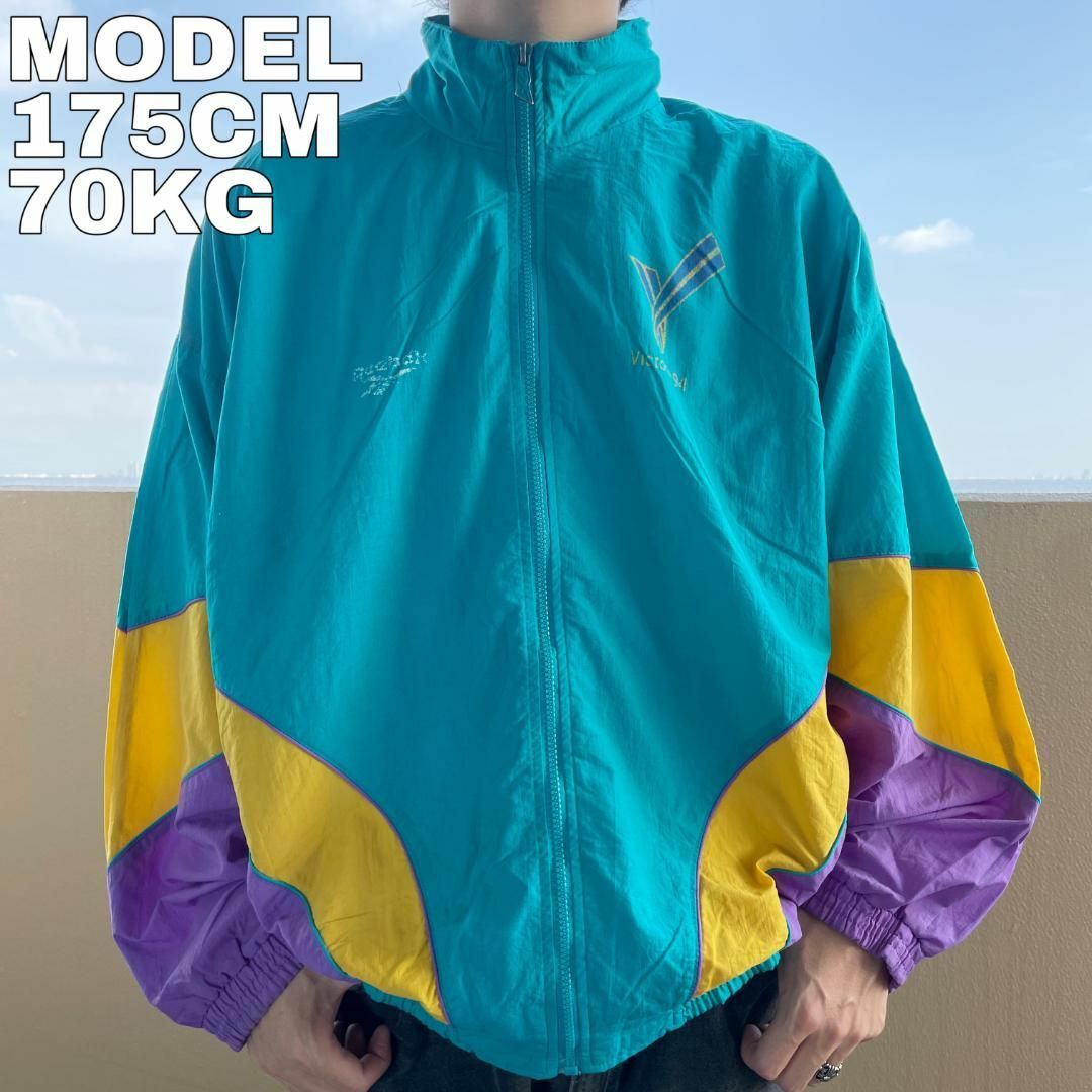 Reebok - リーボック ナイロンジャケット 90s 緑 黄色 紫 L Reebok - リーボック ナイロンジャケット 90s 緑 黄色 紫 L