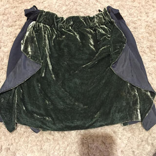 トーガ(TOGA)のトーガプルラ ベルベットスカート 深緑✖︎グレー 異素材ミックス(ミニスカート)