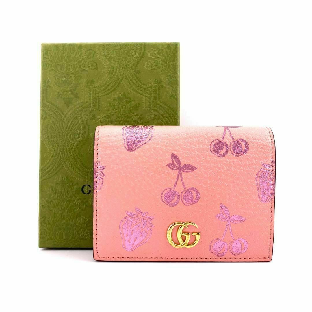 グッチ 456126 レザー GGマーモント さくらんぼ イチゴ 折り財布 グッチ 456126 レザー GGマーモント さくらんぼ イチゴ 折り財布