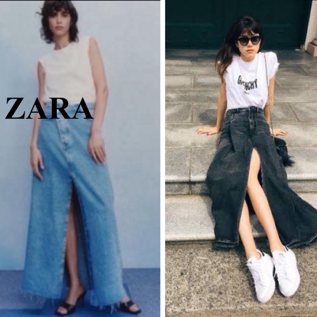 ZARA - 完売品ZARAスリットデニムロングスカートXSの通販 by ZARA - 完売品ZARAスリットデニムロングスカートXSの通販 by