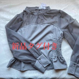 新品タグ付き レディース L  シアー ブラウス  チュール切り替えブラウス(シャツ/ブラウス(長袖/七分))