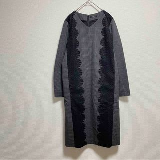 アーバンリサーチロッソ(URBAN RESEARCH ROSSO)のアーバンリサーチロッソ　レース切替ワンピース　グレンチェック　グレー(ひざ丈ワンピース)