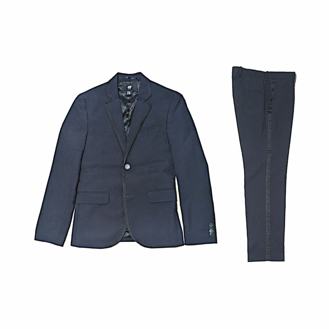 H&M(エイチアンドエム)のH&M パイピングデザイン ウール混 スリムフィットスーツ ネイビー 未使用 メンズのスーツ(セットアップ)の商品写真