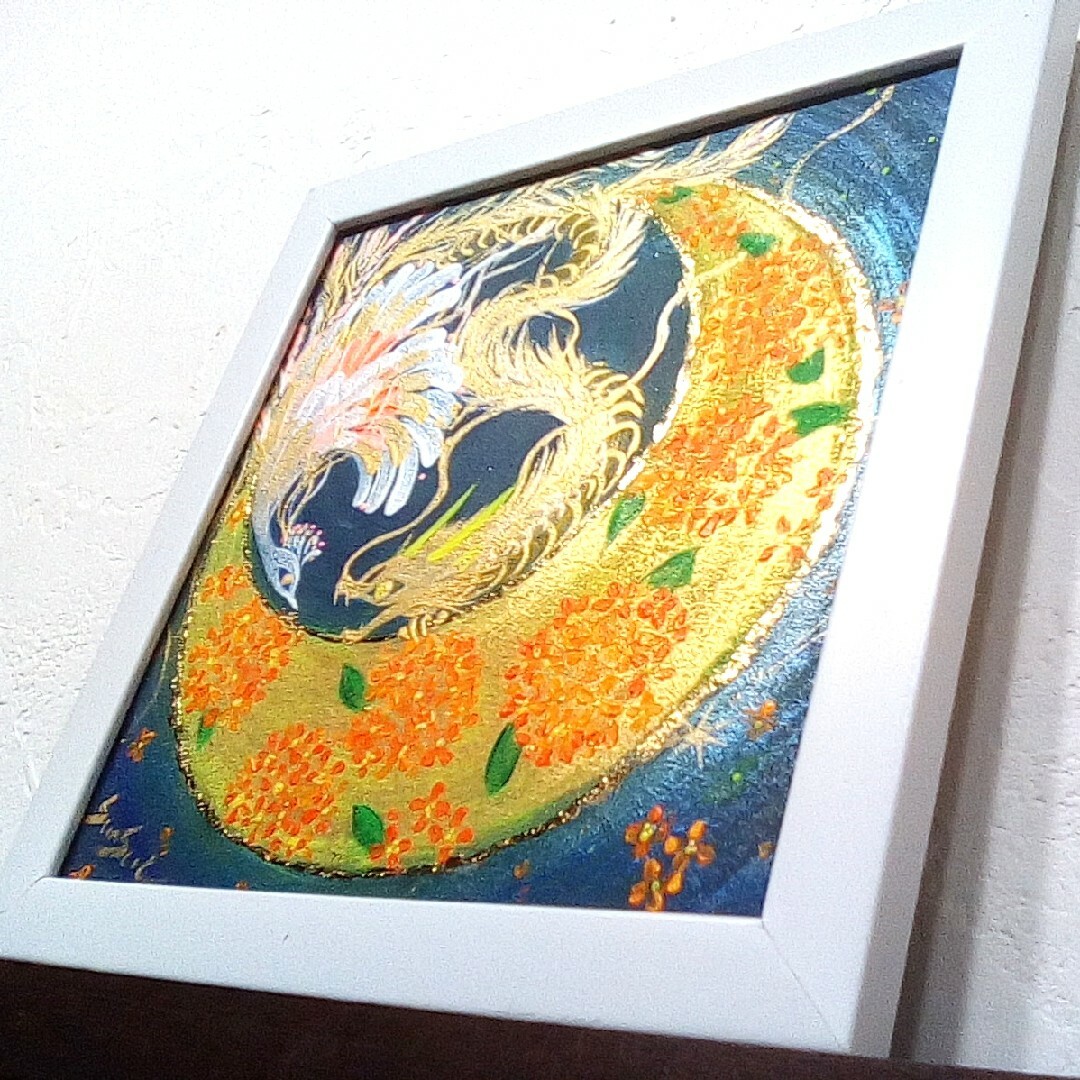 A【金運♡綺麗なブルーゴールド☆上昇☆龍鳳凰】開運絵画風水 A【金運♡綺麗なブルーゴールド☆上昇☆龍鳳凰】開運絵画風水
