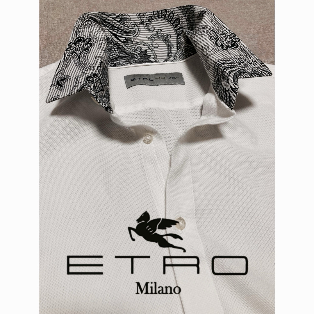 美品】ETRO/エトロ/鹿の子ポロシャツ/8部袖/クレリック 美品】ETRO/エトロ/鹿の子ポロシャツ/8部袖/クレリック