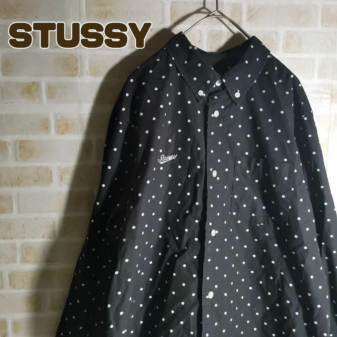 STUSSY ステューシー シャツ 長袖 総柄 刺繍 ロゴ 水玉 STUSSY ステューシー シャツ 長袖 総柄 刺繍 ロゴ 水玉