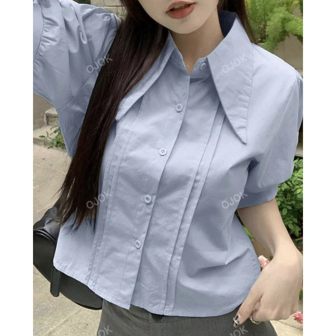 SHEIN - SHEIN 水色 半袖シャツ ブラウス パフスリーブの通販 by SHEIN - SHEIN 水色 半袖シャツ ブラウス パフスリーブの通販 by