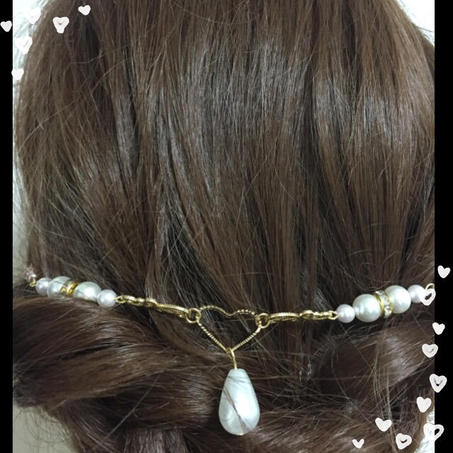 バックカチューシャ  ☆ハートしずくパールピンク☆ ハンドメイドのアクセサリー(ヘアアクセサリー)の商品写真