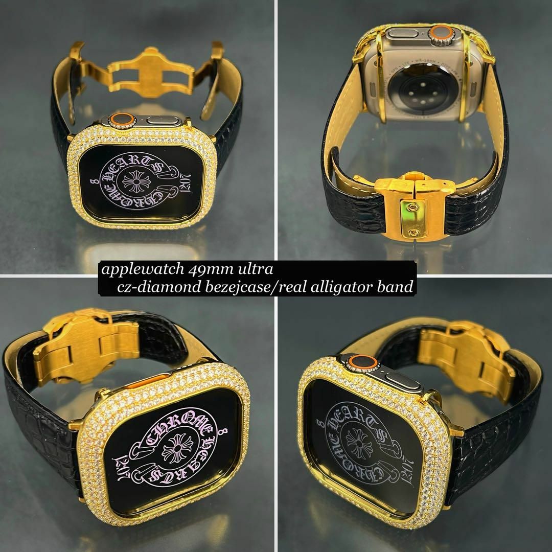 アップルウォッチ czダイヤモンドベゼルカバー アリゲーターベルト アップルウォッチ czダイヤモンドベゼルカバー アリゲーターベルト