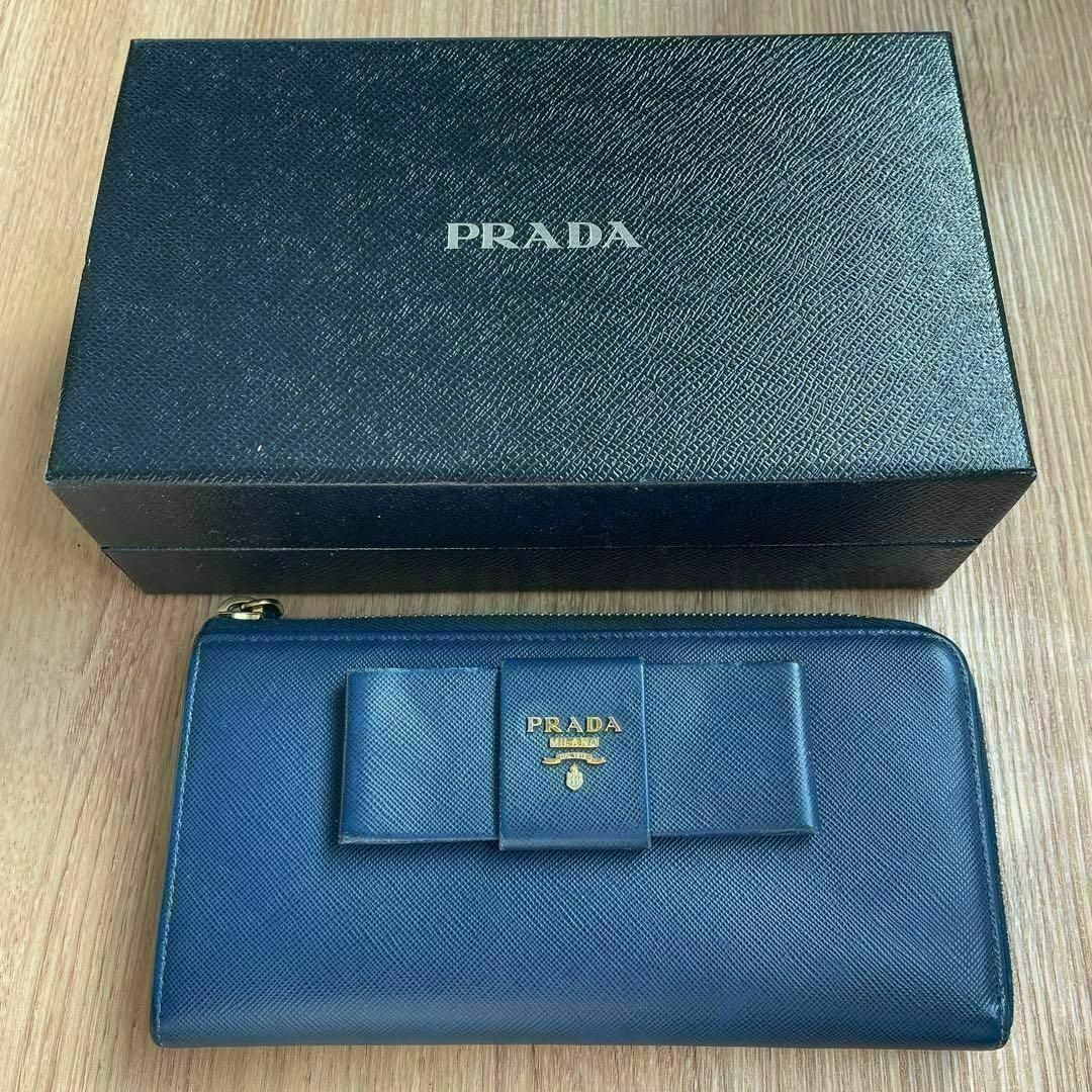 PRADA サフィアーノ リボン 長財布 ブルー PRADA サフィアーノ リボン 長財布 ブルー