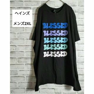 ヘインズ(Hanes)の半袖Tシャツ　メンズ　２ＸＬ　ヘインズ　ブラック　ロゴ　バックロゴ(シャツ)