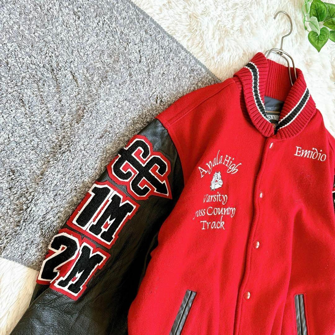 USA製 古着 デザインブルゾン スタジャン 袖レザー 刺繍 USA製 古着 デザインブルゾン スタジャン 袖レザー 刺繍