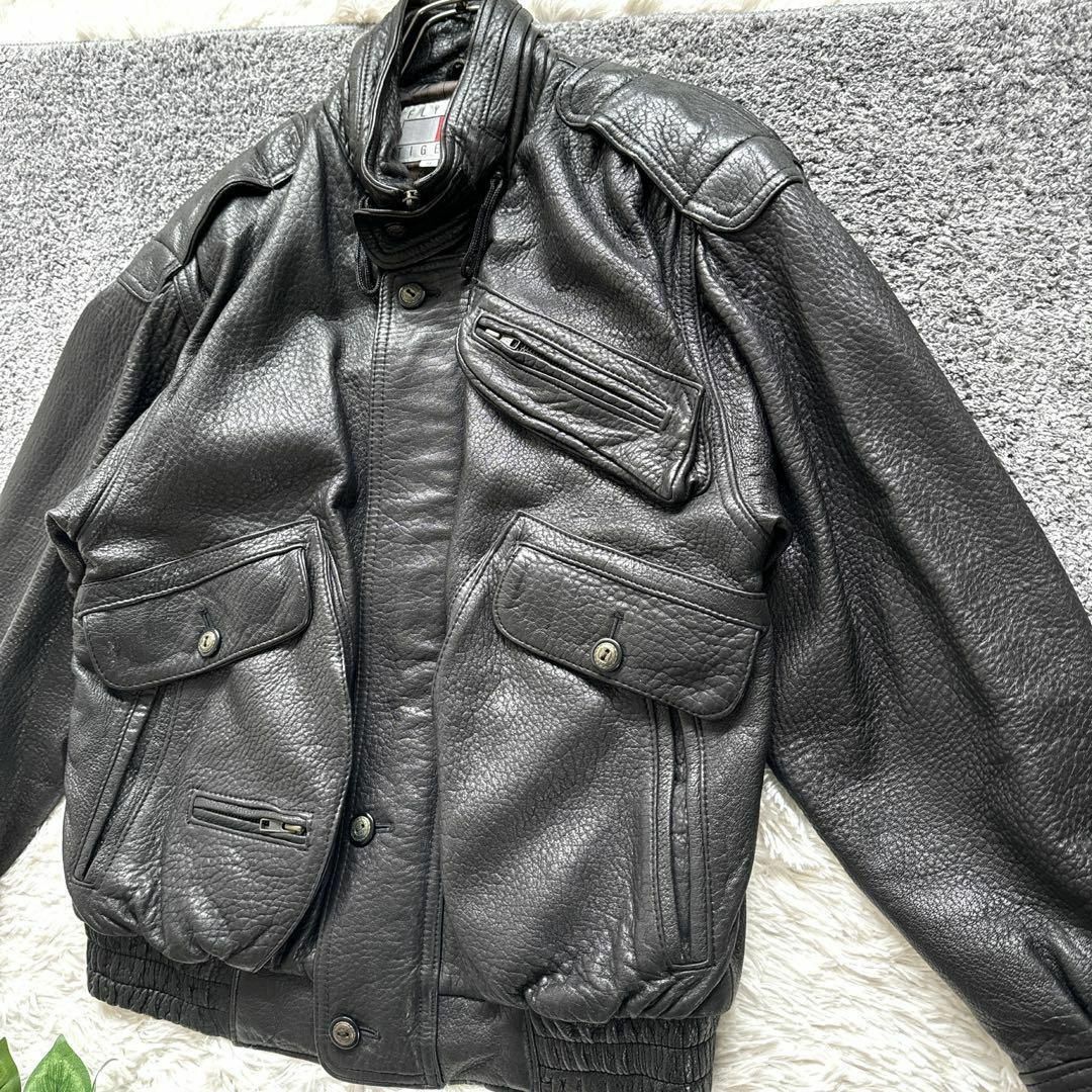 古着 ヴィンテージ レザージャケット 中総柄 ブルゾン 黒 革 古着 ヴィンテージ レザージャケット 中総柄 ブルゾン 黒 革