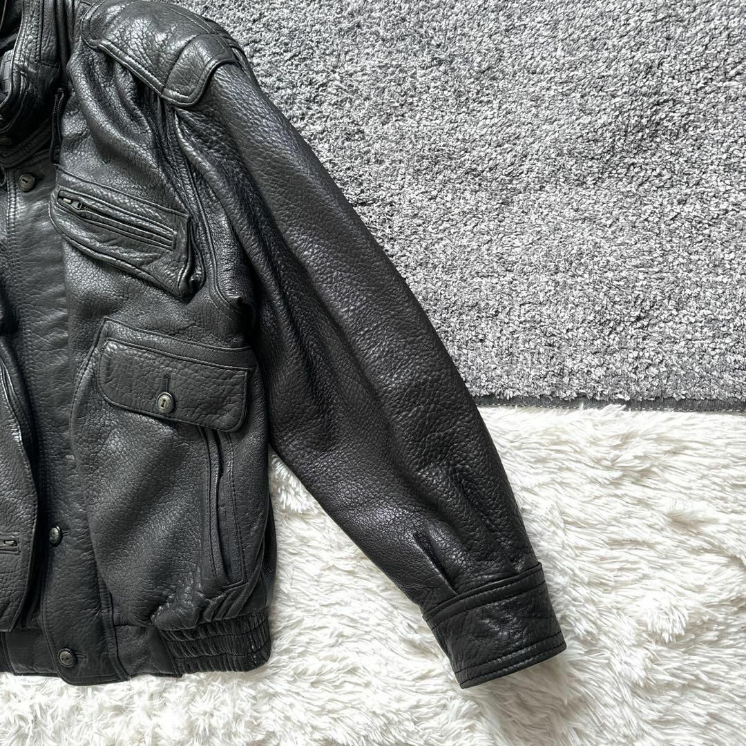 古着 ヴィンテージ レザージャケット 中総柄 ブルゾン 黒 革 古着 ヴィンテージ レザージャケット 中総柄 ブルゾン 黒 革
