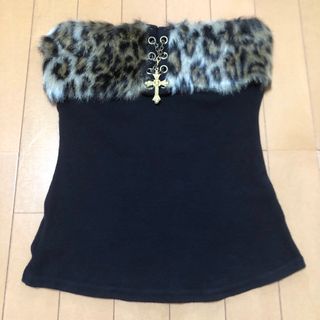 ヒョウ柄 もこもこ きつ ベアトップ リボン【平成ギャル】L ヒョウ柄 もこもこ きつ ベアトップ リボン【平成ギャル】L