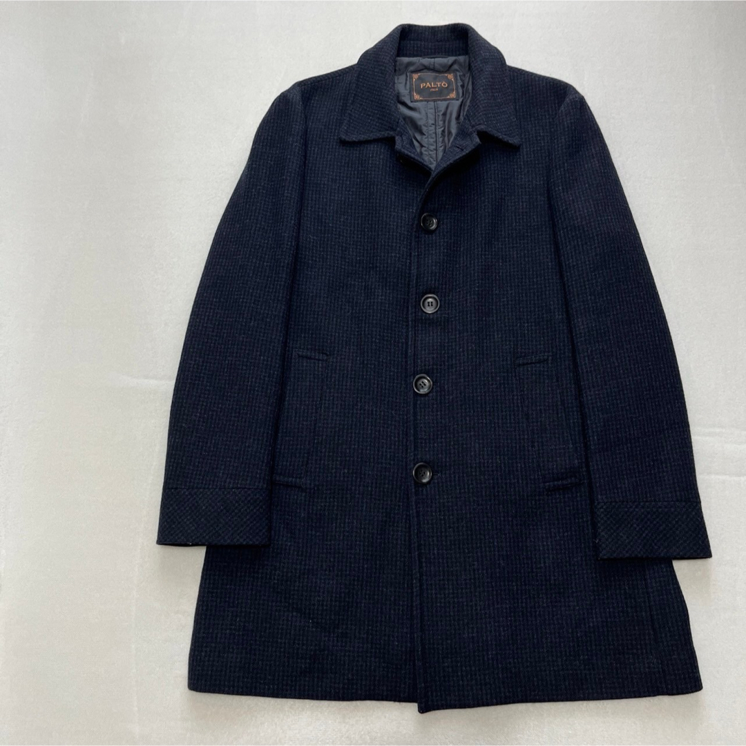 定価16万】PALTO パルト ステンカラーコート ネイビー チェック 52 定価16万】PALTO パルト ステンカラーコート ネイビー チェック 52
