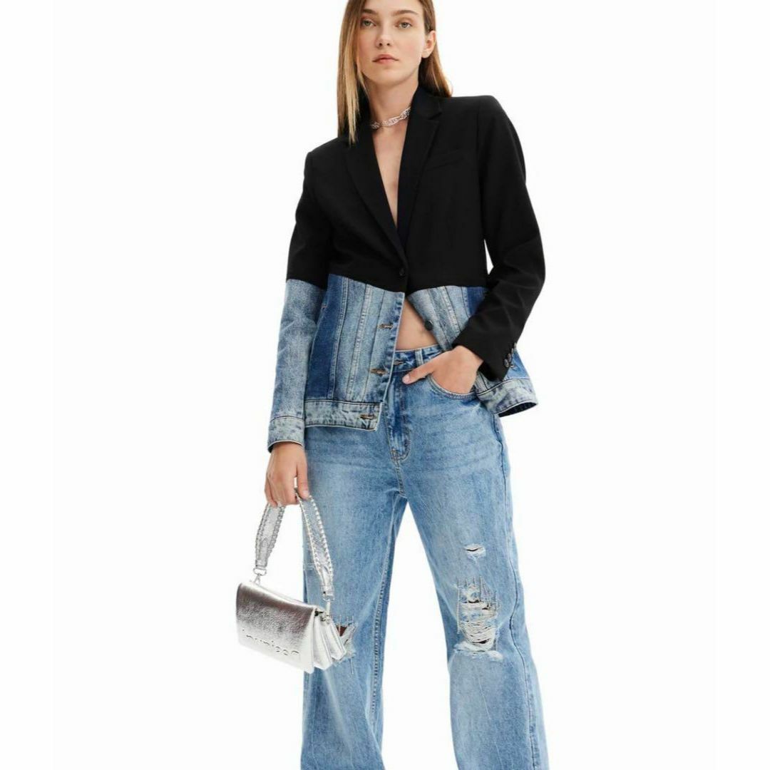 極美品 Desigual ハイブリッド テーラードジャケット デニム 完売品 極美品 Desigual ハイブリッド テーラードジャケット デニム 完売品