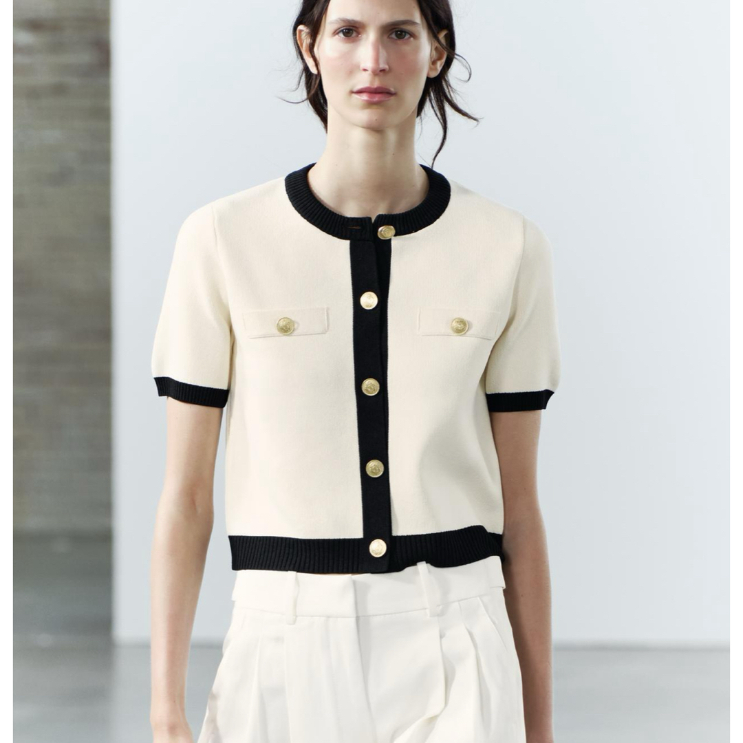 ZARA - ZARA 新品 ショートスリーブ ニットカーディガン Lの通販 ZARA - ZARA 新品 ショートスリーブ ニットカーディガン Lの通販