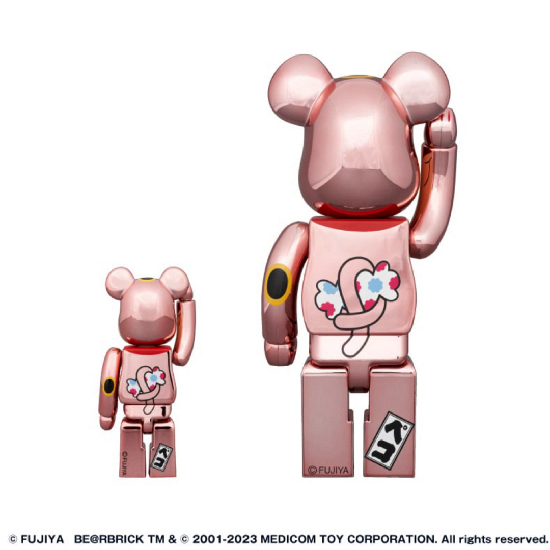 BE@RBRICK✖️ペコちゃん 招き猫 桃金メッキ100%&400%