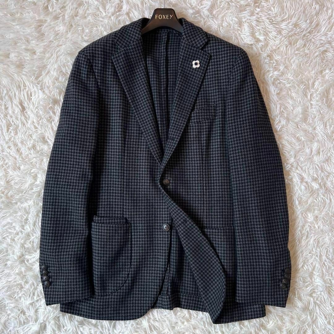 LARDINI ハウンドトゥース ジャケット ブートニエール 千鳥格子 46 LARDINI ハウンドトゥース ジャケット ブートニエール 千鳥格子 46
