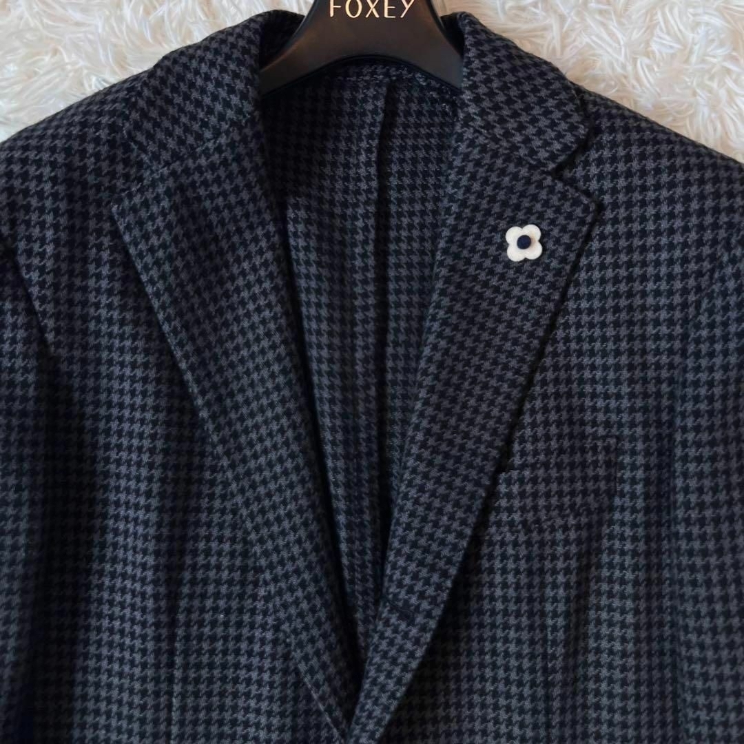 LARDINI ハウンドトゥース ジャケット ブートニエール 千鳥格子 46 LARDINI ハウンドトゥース ジャケット ブートニエール 千鳥格子 46