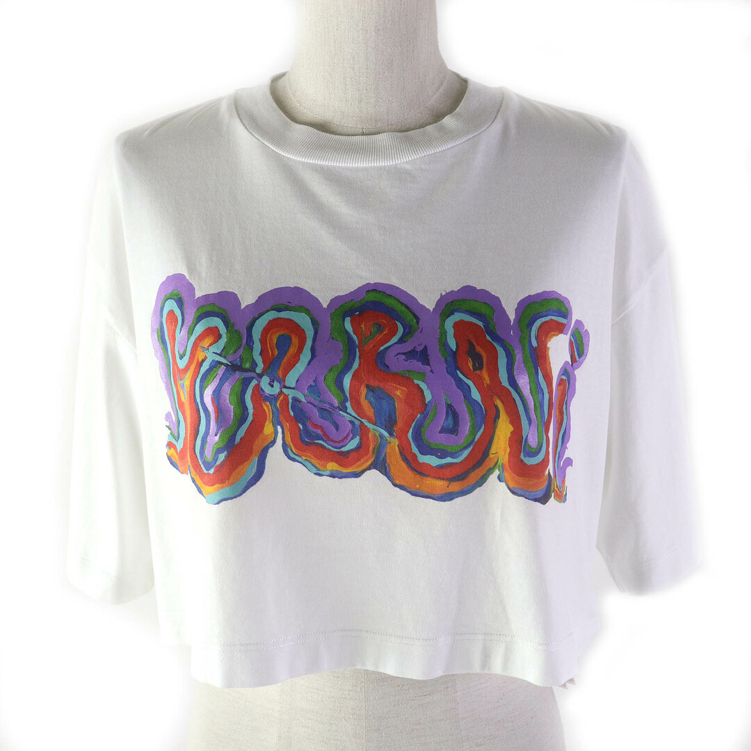 MARNI - 美品△MARNI Flaminia Veronesi マルニ フラミニアヴェロ 23SS コットン100％ ロゴプリント クルーネック クロップド 半袖Ｔシャツ ホワイト マルチカラー 38 イタリア製 正規品 レディース