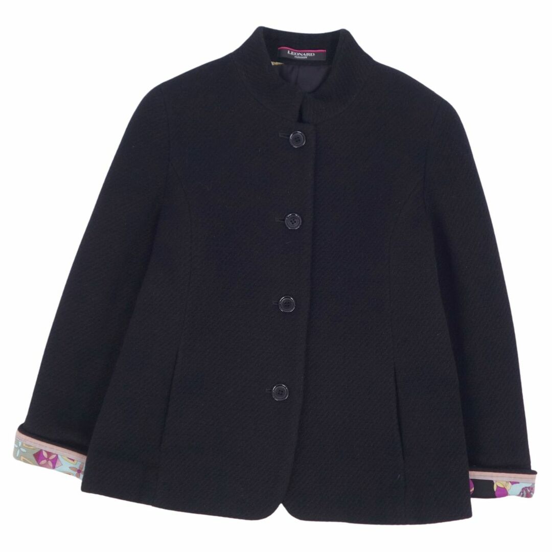 LEONARD - 美品 レオナール LEONARD FASHION ジャケット スタンドカラージャケット カシミヤ シルク 無地 アウター レディース 9AR