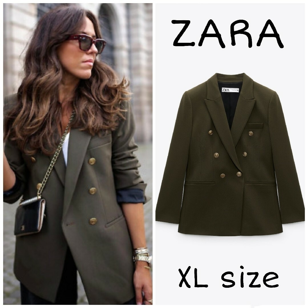 ZARA - ZARA テーラードボタンブレザー XLサイズ カーキの通販 ZARA - ZARA テーラードボタンブレザー XLサイズ カーキの通販