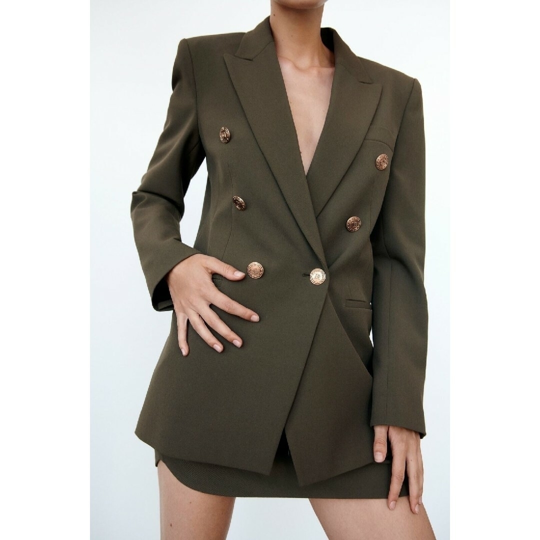 ZARA - ZARA テーラードボタンブレザー XLサイズ カーキの通販 ZARA - ZARA テーラードボタンブレザー XLサイズ カーキの通販