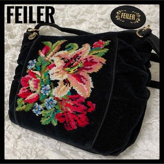 フェイラー(FEILER)の美品✨ FEILER フェイラー 花柄 ショルダーバッグ ブラック(ショルダーバッグ)