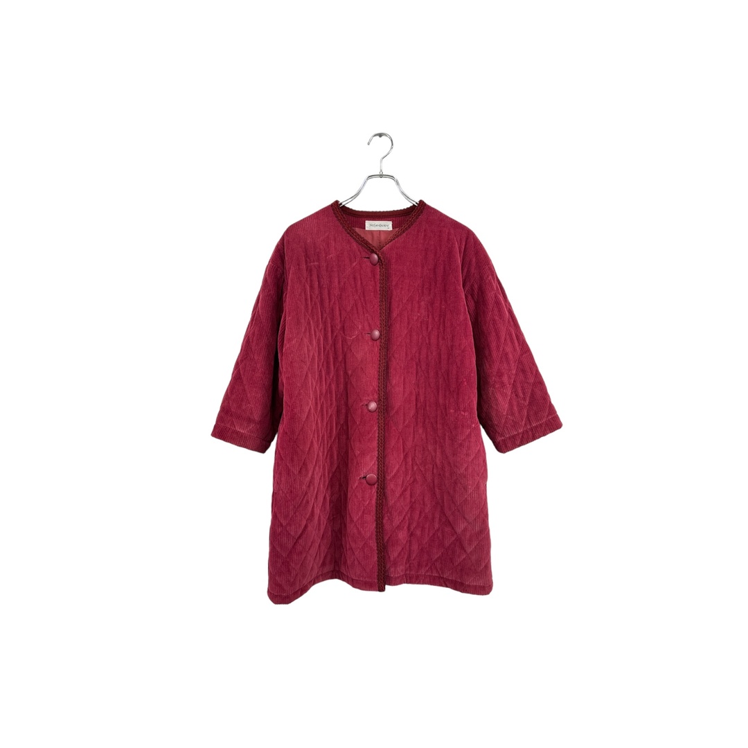 Yves Saint Laurent - 90's    Yves Saint Laurent イヴサンローラン コート 無地 レッド系  キルティング コーデュロイ レディース サイズ M ヴィンテージ 8 単