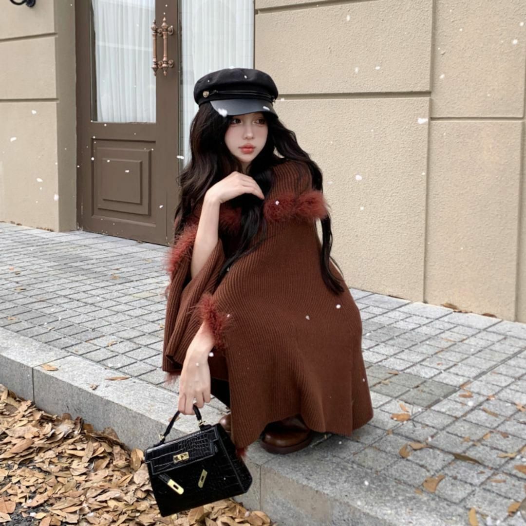 驚きの値段 韓国❤️オフショルダ ファーコート アウター コート マント ジャケット・アウター