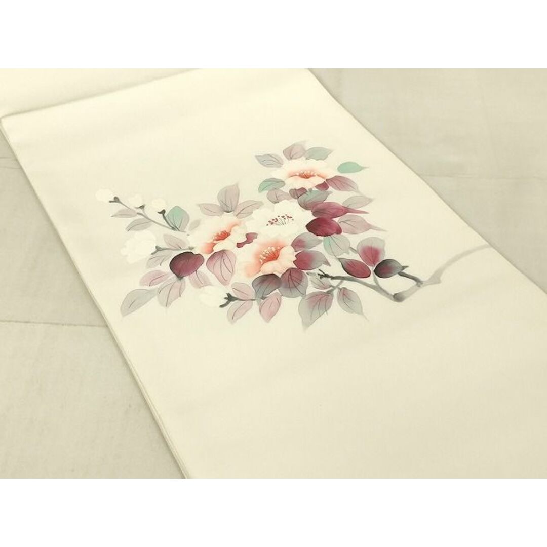 塩瀬 名古屋帯 美品 手描きの小鳥・花模様 金彩 正絹 上質 No.6-33 塩瀬 名古屋帯 美品 手描きの小鳥・花模様 金彩 正絹 上質 No.6-33