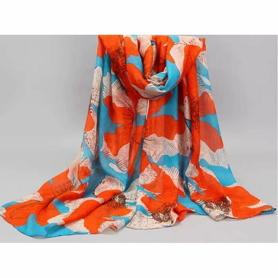 花柄ショール ストール マフラー オレンジ ブルー 春夏秋冬 花柄ショール ストール マフラー オレンジ ブルー 春夏秋冬
