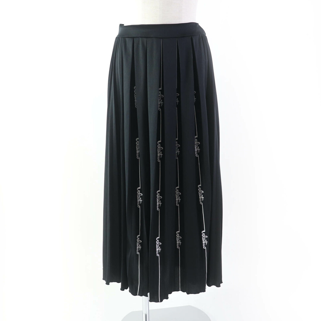 VALENTINO - 美品★VALENTINO ヴァレンティノ TB3MD011577 ロゴデザイン プリーツ ロングスカート ブラック S イタリア製 正規品 レディース