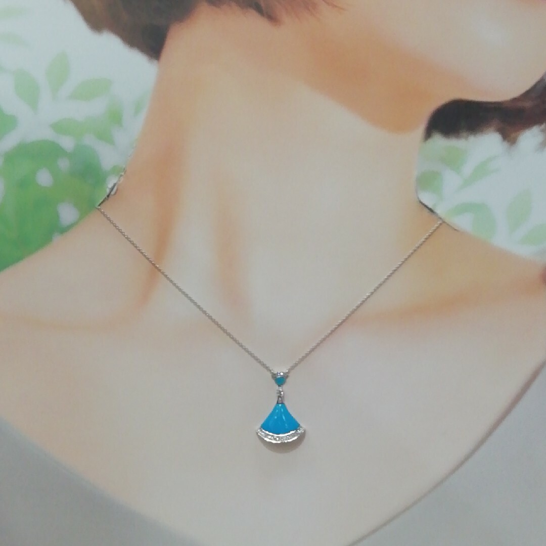 K18WG✨天然トルコ石✨ダイヤ0.25ct✨上品で素敵なネックレス K18WG✨天然トルコ石✨ダイヤ0.25ct✨上品で素敵なネックレス
