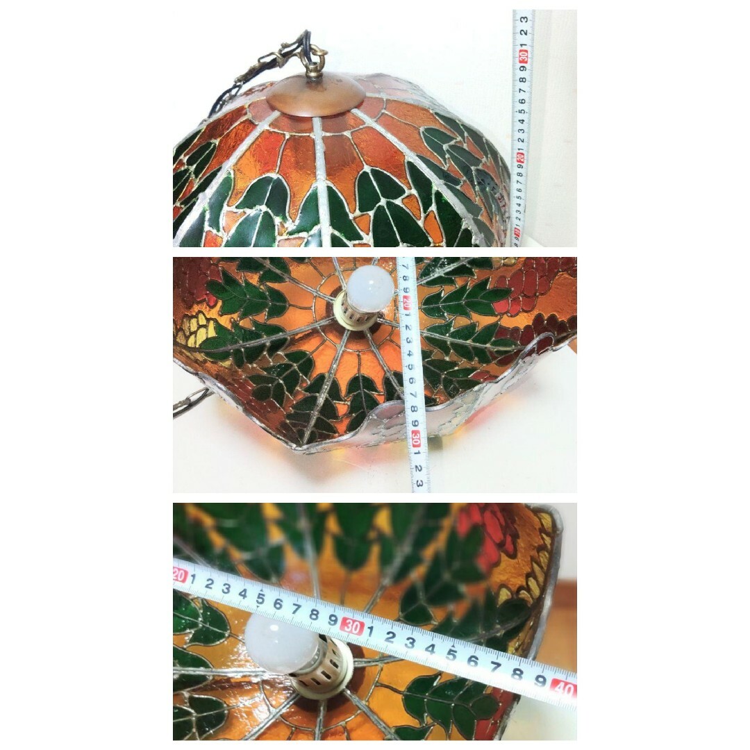 美品】ぶどう柄☆ステンドグラス吊下ライト☆ペンダントライト 美品】ぶどう柄☆ステンドグラス吊下ライト☆ペンダントライト
