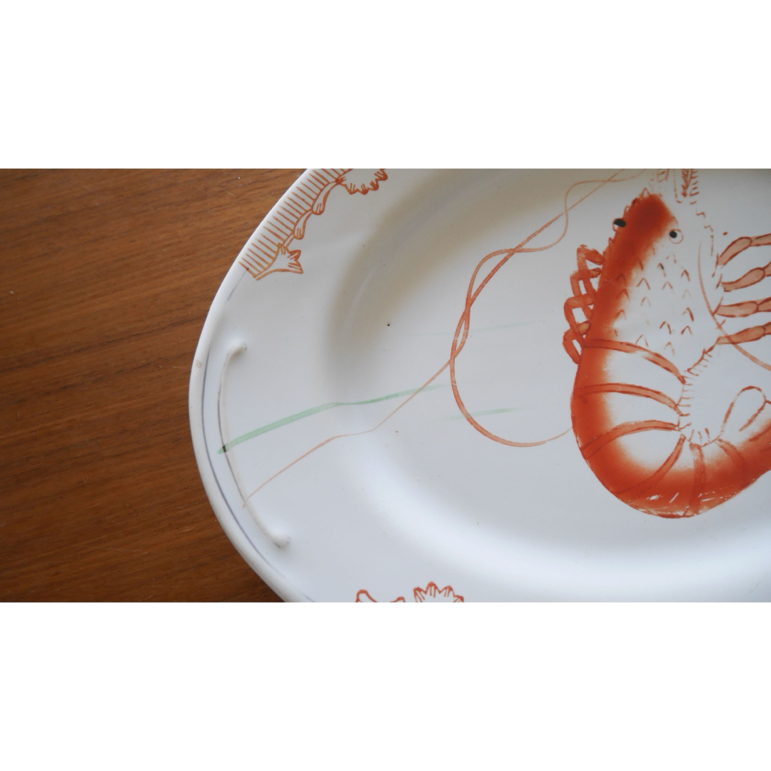 美品】台湾海老皿 特大皿 レトロなビンテージ食器(33cm)の通販 美品】台湾海老皿 特大皿 レトロなビンテージ食器(33cm)の通販