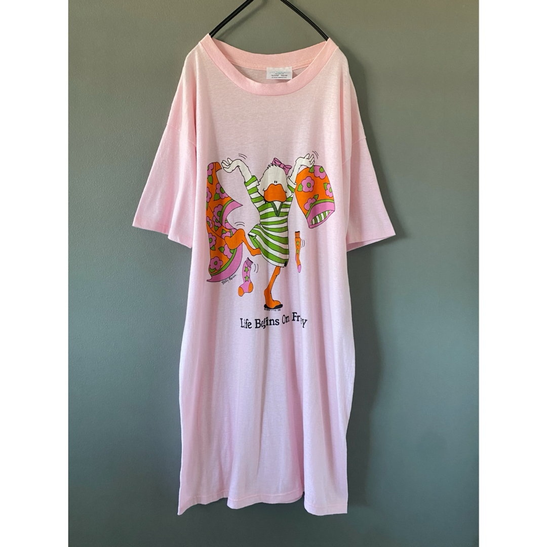 古着 ビンテージ 80s USA ロング Tシャツ アヒルピンク ワンピ 希少 古着 ビンテージ 80s USA ロング Tシャツ アヒルピンク ワンピ 希少
